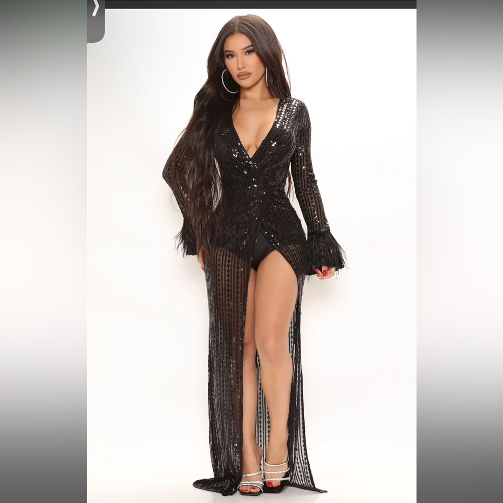 Fashion Nova Black Bell Sleeve Maxi Gown